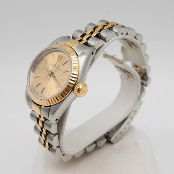 MINT ROLEX OYSTER PERPETUAL Ladies 18k Yellow Gold SS Watch SERVICED - Picture 2 of 7